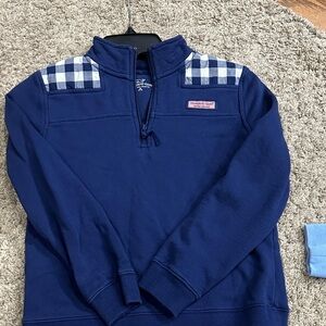 Vineyard Vines Navy Pullover with Plaid Accents